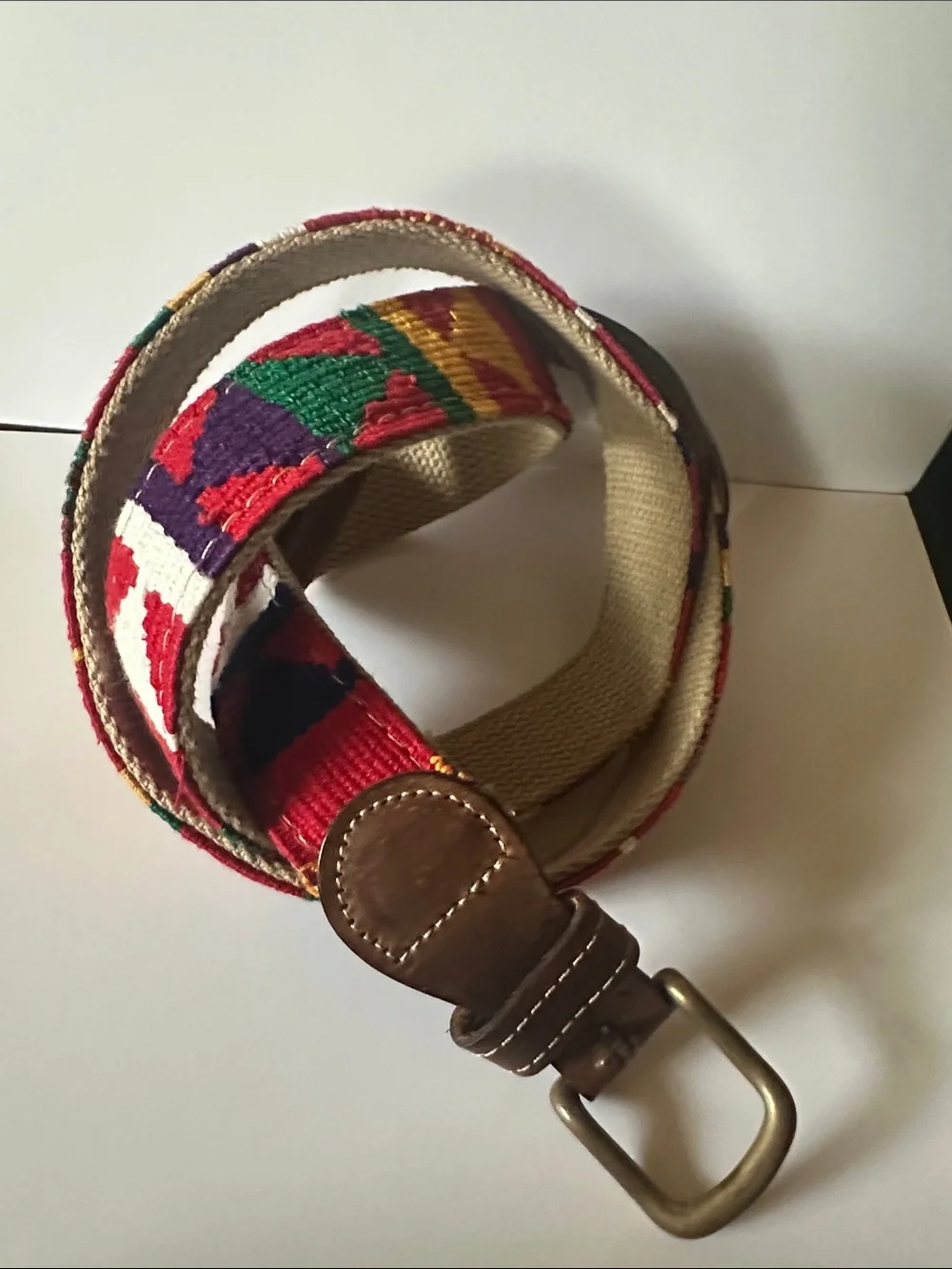 A tail We Could Wag Colorful Woven Canvas Belt with Leather Trim